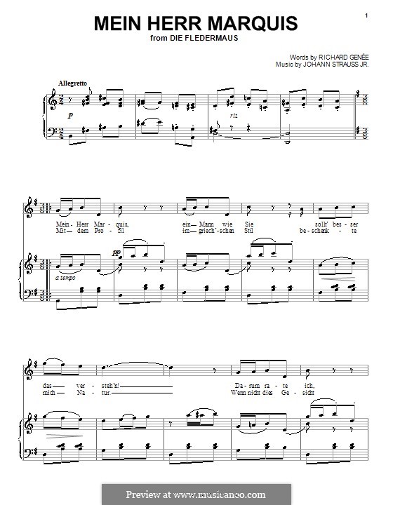 Die Fledermaus: Mein Herr Marquis, für Stimme und Klavier by Johann Strauss (Sohn)