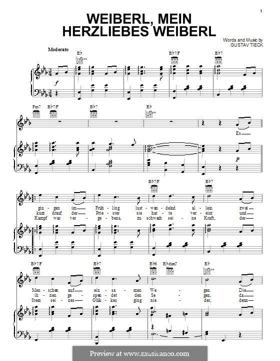 Weiberl, Mein Herzliebes Weiberl!: Für Stimme und Klavier (oder Gitarre) by Gustav Tieck