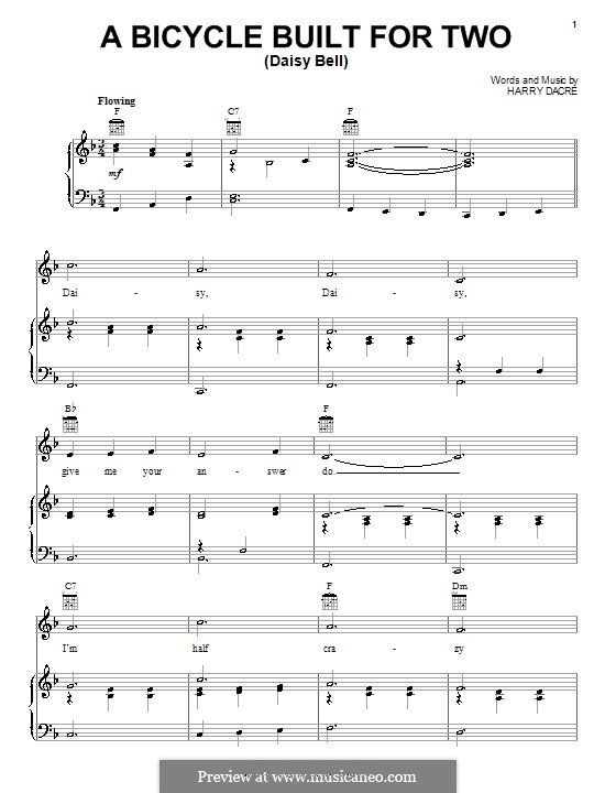 Daisy Bell (Bicycle Built for Two): Für Stimme und Klavier (oder Gitarre) by Harry Dacre