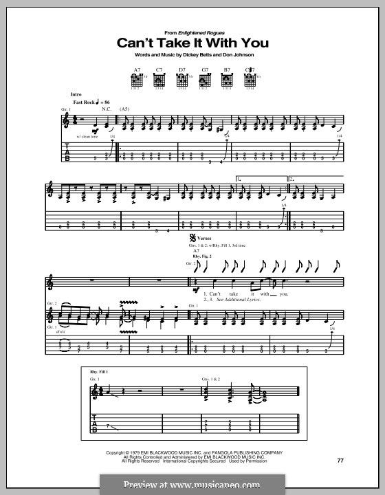 Can't Take It with You (The Allman Brothers Band): Für Gitarre mit Tabulatur by Dickey Betts, Don Johnson