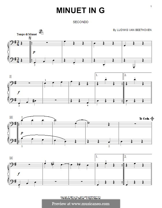 Menuett in G-Dur: Für Klavier, vierhändig by Ludwig van Beethoven