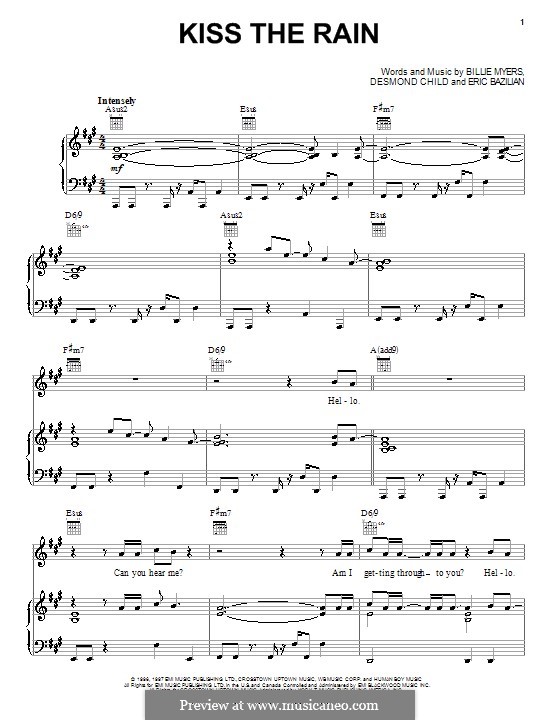 Kiss the Rain (Billie Myers): Für Stimme und Klavier (oder Gitarre) by Eric Bazilian