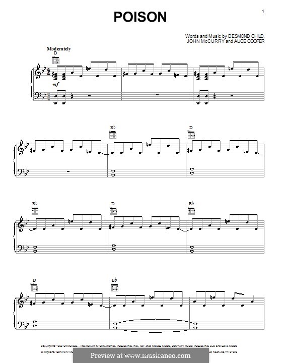 Poison: Für Stimme und Klavier (oder Gitarre) by Alice Cooper, Desmond Child, John McCurry
