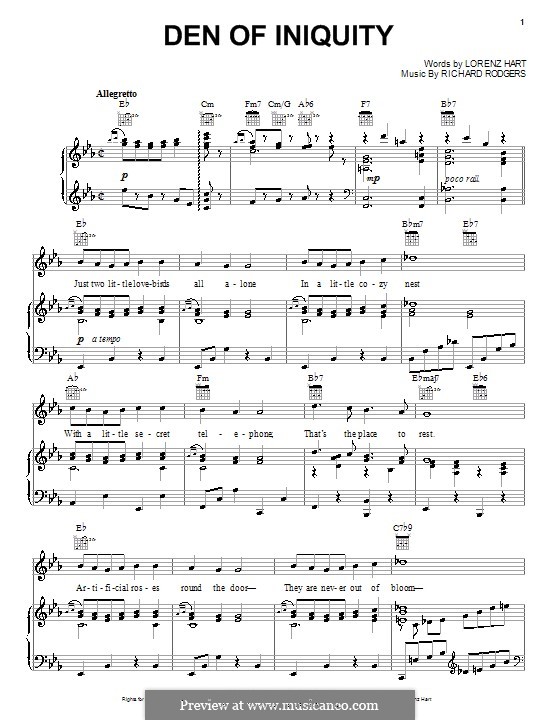 Den of Iniquity: Für Stimme und Klavier (oder Gitarre) by Richard Rodgers