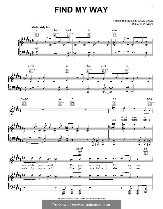 Find My Way (The Gabe Dixon Band): Für Stimme und Klavier (oder Gitarre) by Daniel Wilson, Gabe Dixon