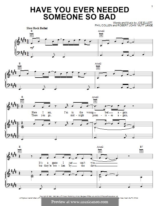 Have You Ever Needed Someone So Bad (Def Leppard) von J. Elliott, P