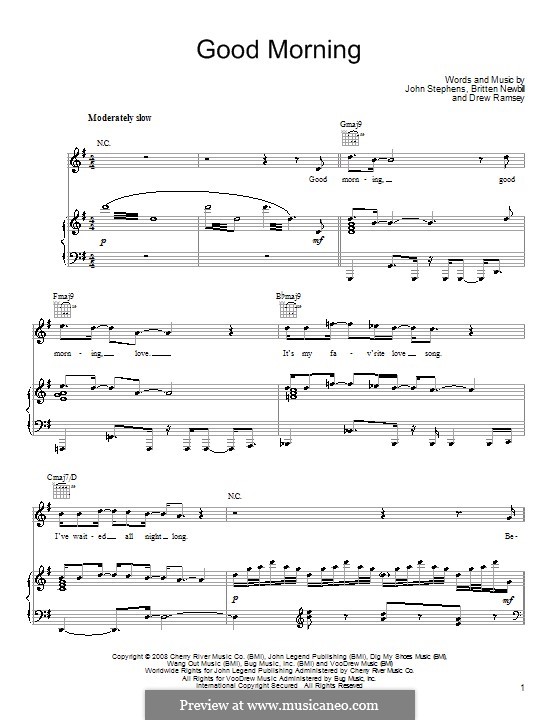 Good Morning (John Legend): Für Stimme und Klavier (oder Gitarre) by Britten Newbill, Drew Ramsey, John Stephens