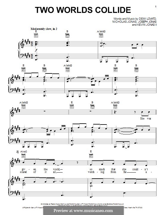 Two Worlds Collide (Demi Lovato): Für Stimme und Klavier (oder Gitarre) by Joseph Jonas, Kevin Jonas Sr., Nicholas Jonas