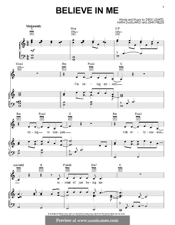 Believe in Me (Demi Lovato): Für Stimme und Klavier (oder Gitarre) by John Fields, Kara DioGuardi