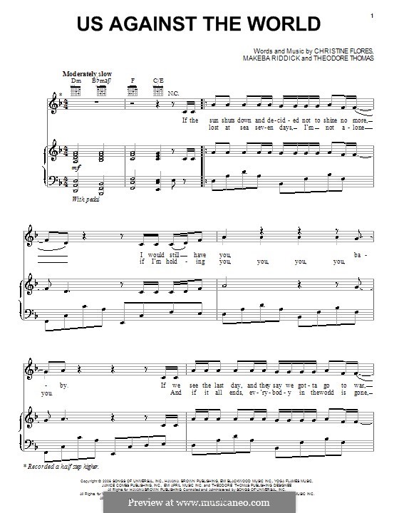 Us Against the World (Christina Milian): Für Stimme und Klavier (oder Gitarre) by Christine Flores, Madd Scientists, Makeba Riddick