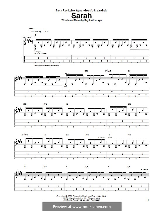 Sarah: Für Gitarre mit Tab by Ray LaMontagne