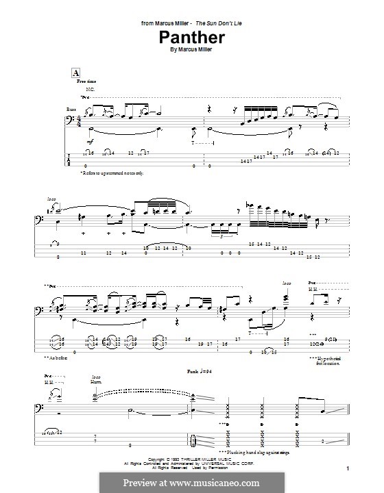 Panther: Für Bassgitarre mit Tabulatur by Marcus Miller