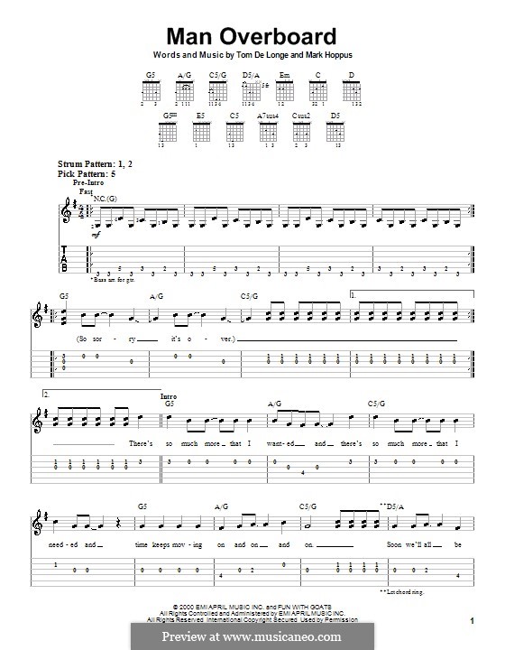 Man Overboard (Blink-182): Für Gitarre (Sehr leichte Fassung) by Mark Hoppus, Tom DeLonge