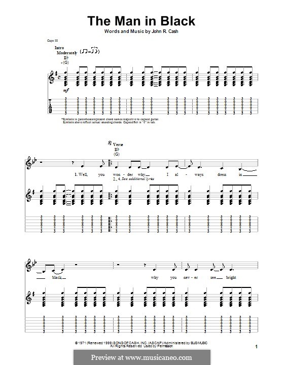 The Man in Black: Für Gitarre mit Tabulatur by Johnny Cash