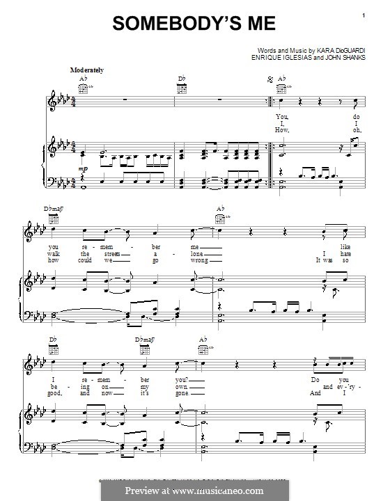 Somebody's Me (Enrique Iglesias): Für Stimme und Klavier (oder Gitarre) by John M Shanks