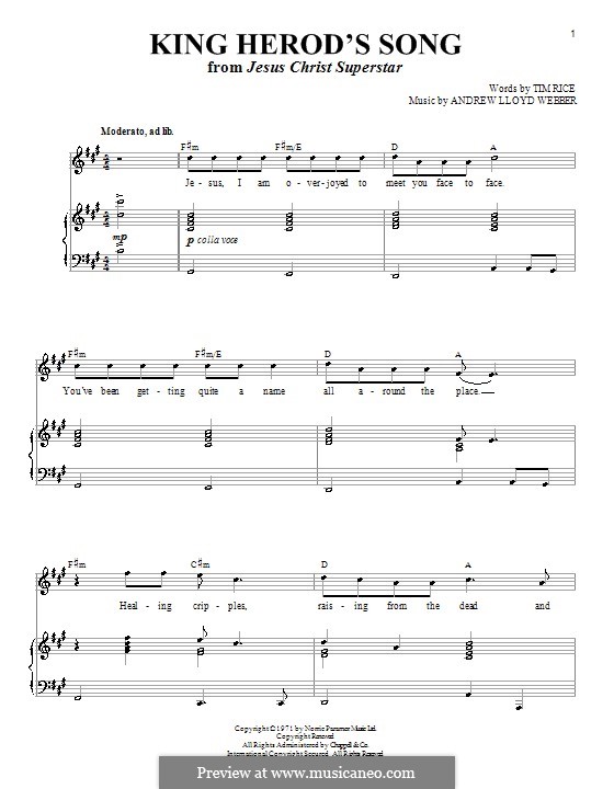 King Herod's Song: Für Stimme und Klavier (oder Gitarre) by Andrew Lloyd Webber