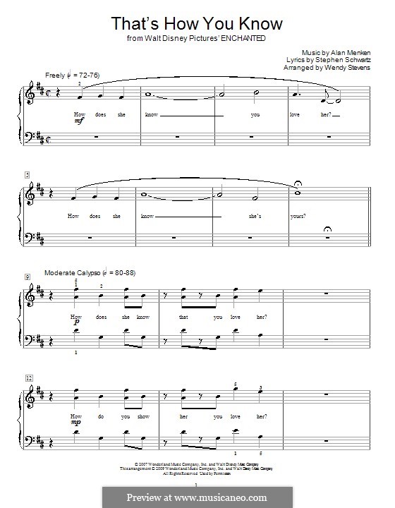 That's How You Know (from Enchanted): Einfache Noten für Klavier by Alan Menken