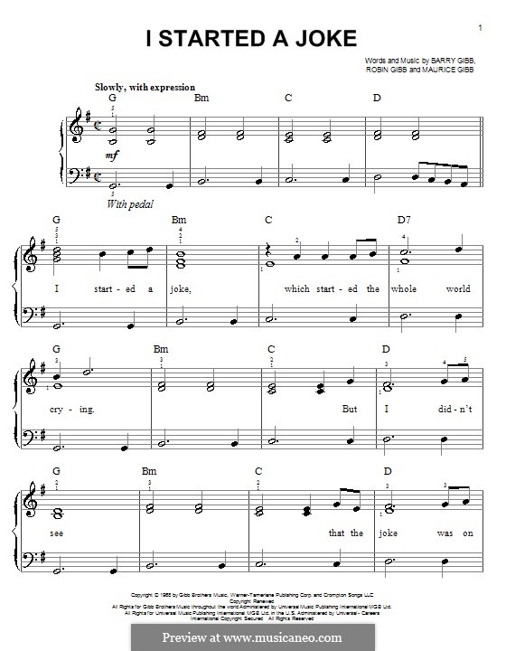 I Started a Joke (The Bee Gees): Für Klavier, leicht by Barry Gibb, Maurice Gibb, Robin Gibb