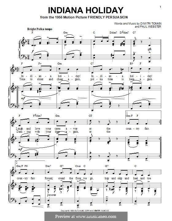 Indiana Holiday: Für Stimme und Klavier (oder Gitarre) by Paul Francis Webster