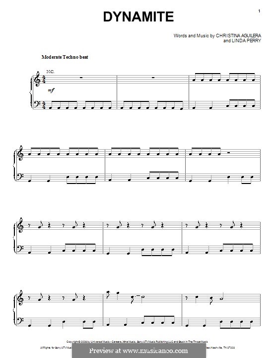 Dynamite (Christina Aguilera): Für Stimme und Klavier (oder Gitarre) by Linda Perry