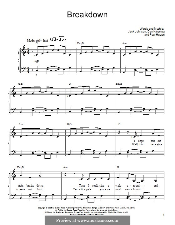 Breakdown (Jack Johnson): Für Klavier, leicht by Daniel Nakamura, Paul Huston