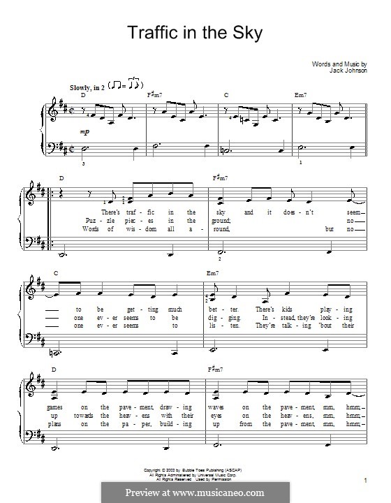 Traffic in the Sky: Für Klavier, leicht by Jack Johnson