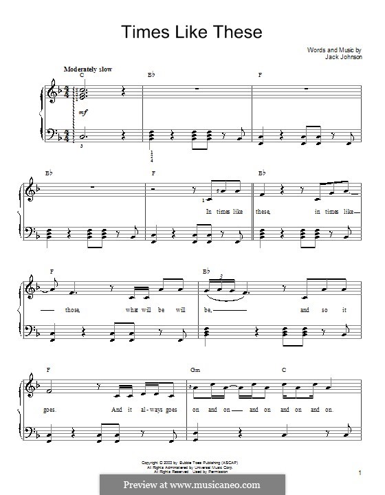 Times Like These: Für Klavier, leicht by Jack Johnson