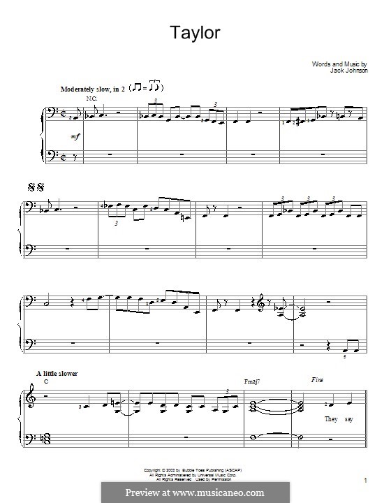 Taylor: Für Klavier, leicht by Jack Johnson