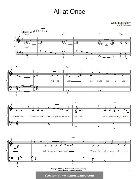 All at Once: Für Klavier, leicht by Jack Johnson