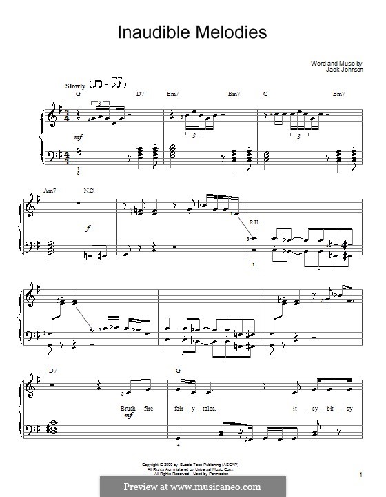 Inaudible Melodies: Für Klavier, leicht by Jack Johnson