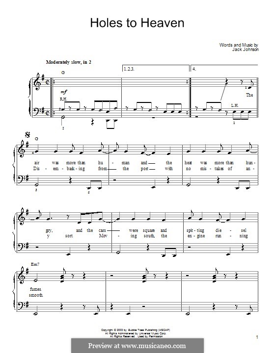 Holes to Heaven: Für Klavier, leicht by Jack Johnson