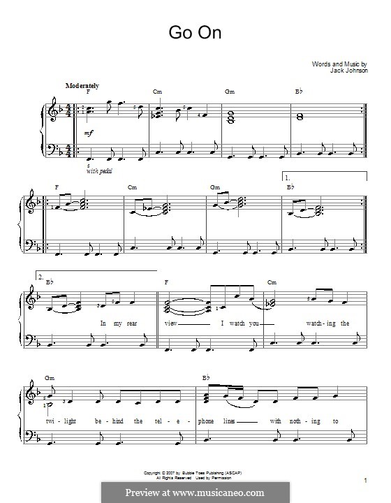 Go On: Für Klavier, leicht by Jack Johnson