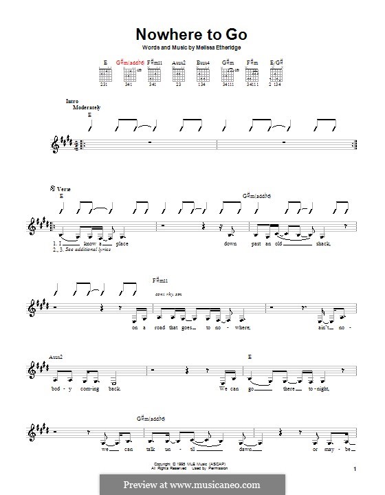 Nowhere To Go: Für Gitarre (mit Schlagmuster) by Melissa Etheridge