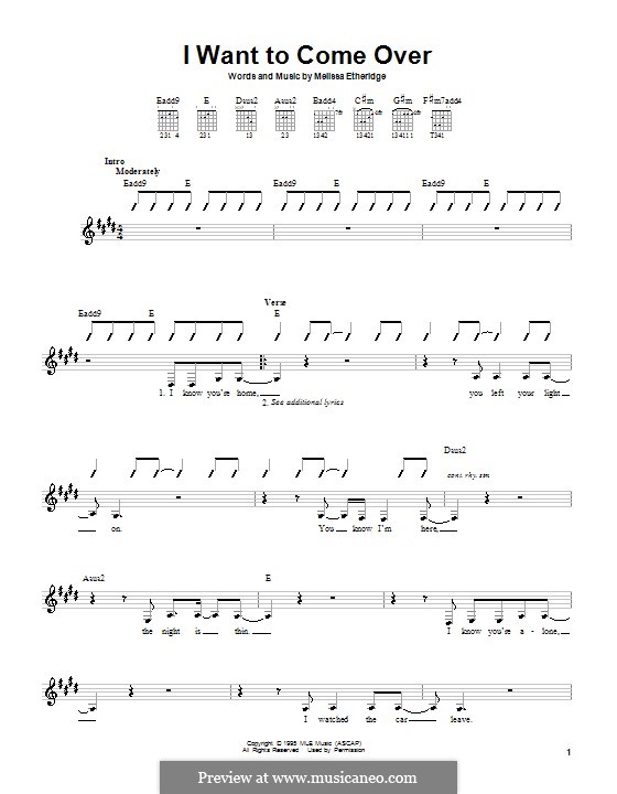 I Want to Come Over: Für Gitarre (mit Schlagmuster) by Melissa Etheridge