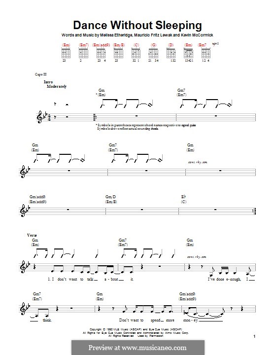 Dance without Sleeping (Melissa Etheridge): Für Gitarre (mit Schlagmuster) by Kevin McCormick, Mauricio Fritz Lewak