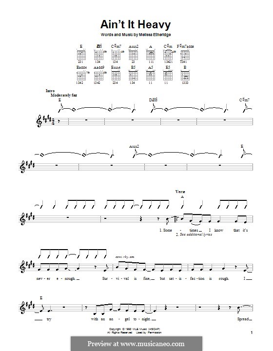 Ain't It Heavy: Für Gitarre (mit Schlagmuster) by Melissa Etheridge