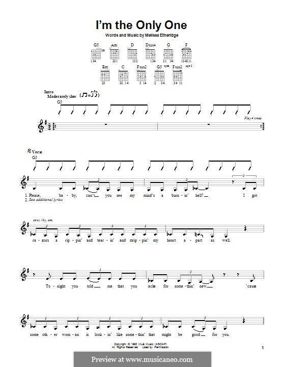 I'm the Only One: Für Gitarre (mit Schlagmuster) by Melissa Etheridge