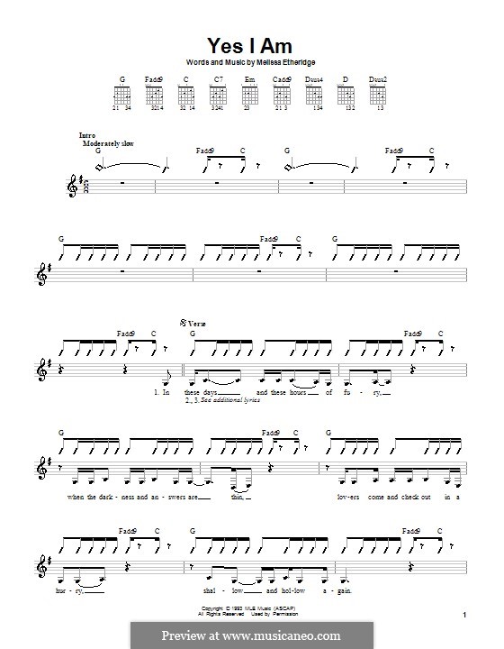 Yes I am: Für Gitarre (mit Schlagmuster) by Melissa Etheridge