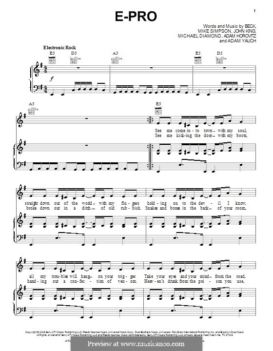 E-Pro (Beck): Für Stimme und Klavier (oder Gitarre) by Adam Horovitz, Adam Yauch, John King, Michael Diamond, Mike Simpson