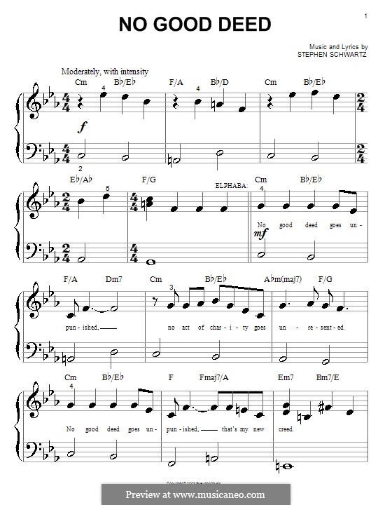 No Good Deed (from Wicked): Für Klavier (sehr leichte Fassung) by Stephen Schwartz