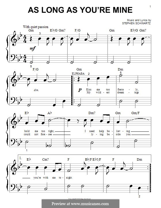 As Long as You're Mine (from Wicked): Für Klavier (sehr leichte Fassung) by Stephen Schwartz
