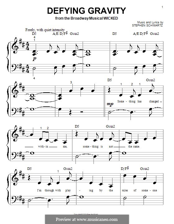 Defying Gravity (from the Broadway Musical Wicked): Für Klavier by Stephen Schwartz