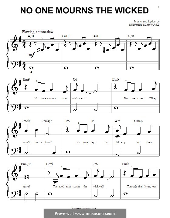 No One Mourns the Wicked: Für Klavier (sehr leichte Fassung) by Stephen Schwartz