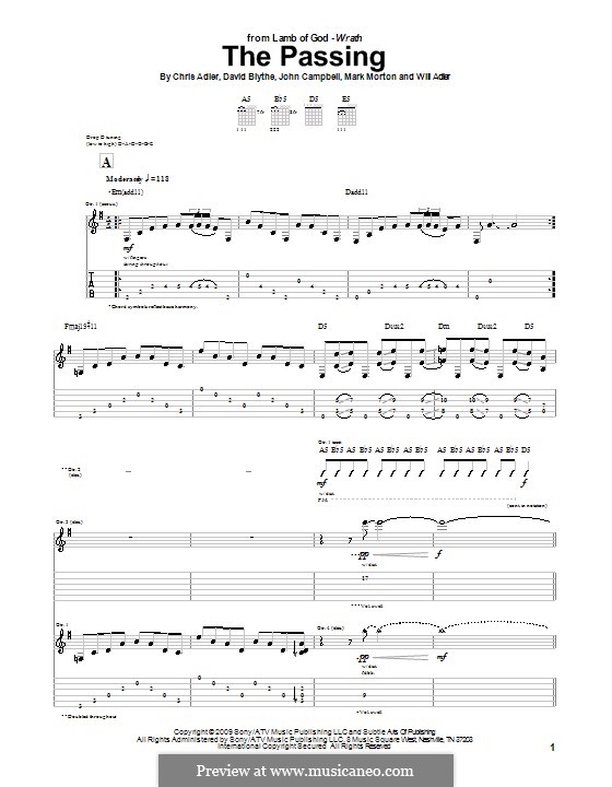 The Passing (Lamb of God): Für Gitarre mit Tab by Chris Adler, David Blythe, John Campbell, Mark Morton, Will Adler