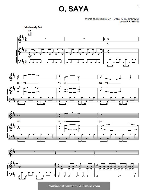 O, Saya (M.I.A.): Für Stimme und Klavier (oder Gitarre) by Mathangi Arulpragasam