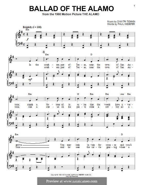 Ballad of the Alamo: Für Stimme und Klavier (oder Gitarre) by Paul Francis Webster