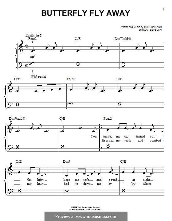 Butterfly Fly Away (Miley Cyrus): Für Klavier, leicht by Alan Silvestri, Glen Ballard