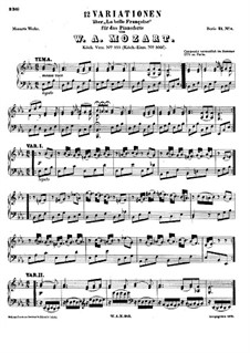 Zwölf Variationen über 'La Belle Françoise', K.353: Für Klavier by Wolfgang Amadeus Mozart