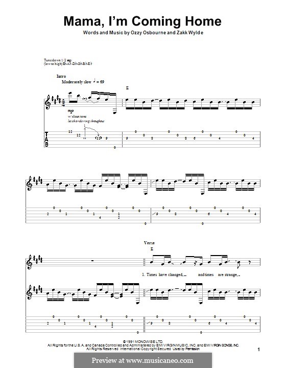 Mama, I'm Coming Home (Ozzy Osbourne): Für Gitarre mit Tabulatur by Zakk Wylde