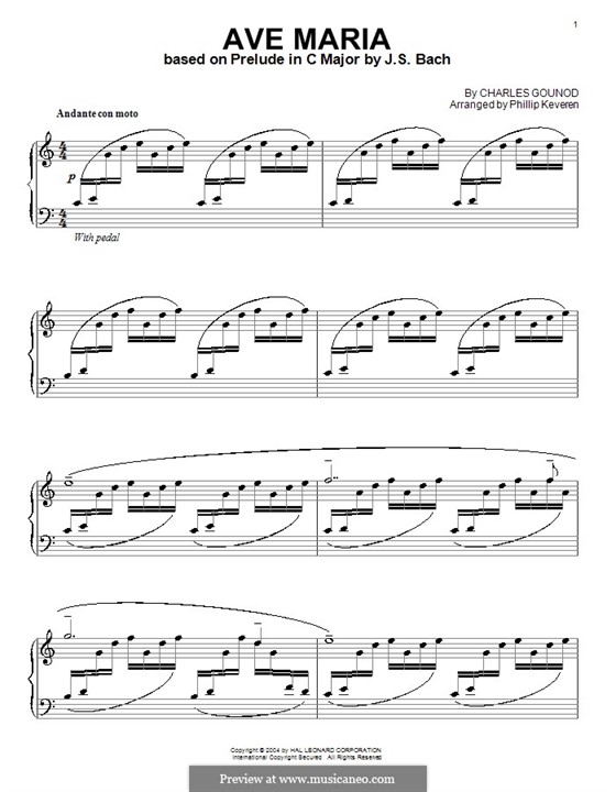 Ave Maria (Printable Sheet Music): Für Klavier (C-Dur) by Johann Sebastian Bach, Charles Gounod